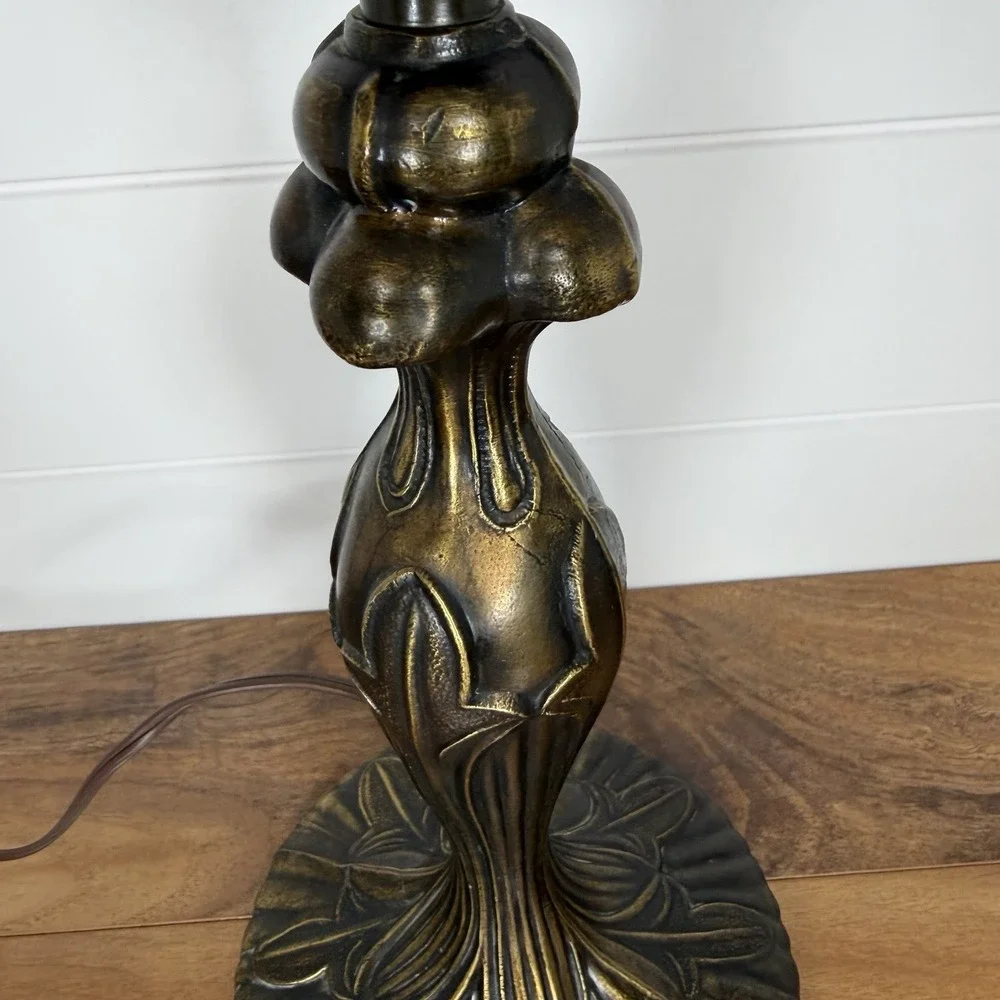 VTG Art Deco Fleur de Lis Table Lamp Cast Metal Bronzed Patina Electric 19.5